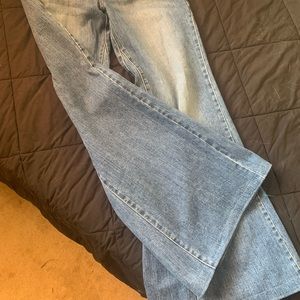 Wide leg flared jeans.